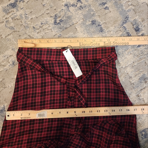 NWT Sanctuary Red Black Plaid Asymmetrical Midi Skirt Size 0 - Picture 5 of 16